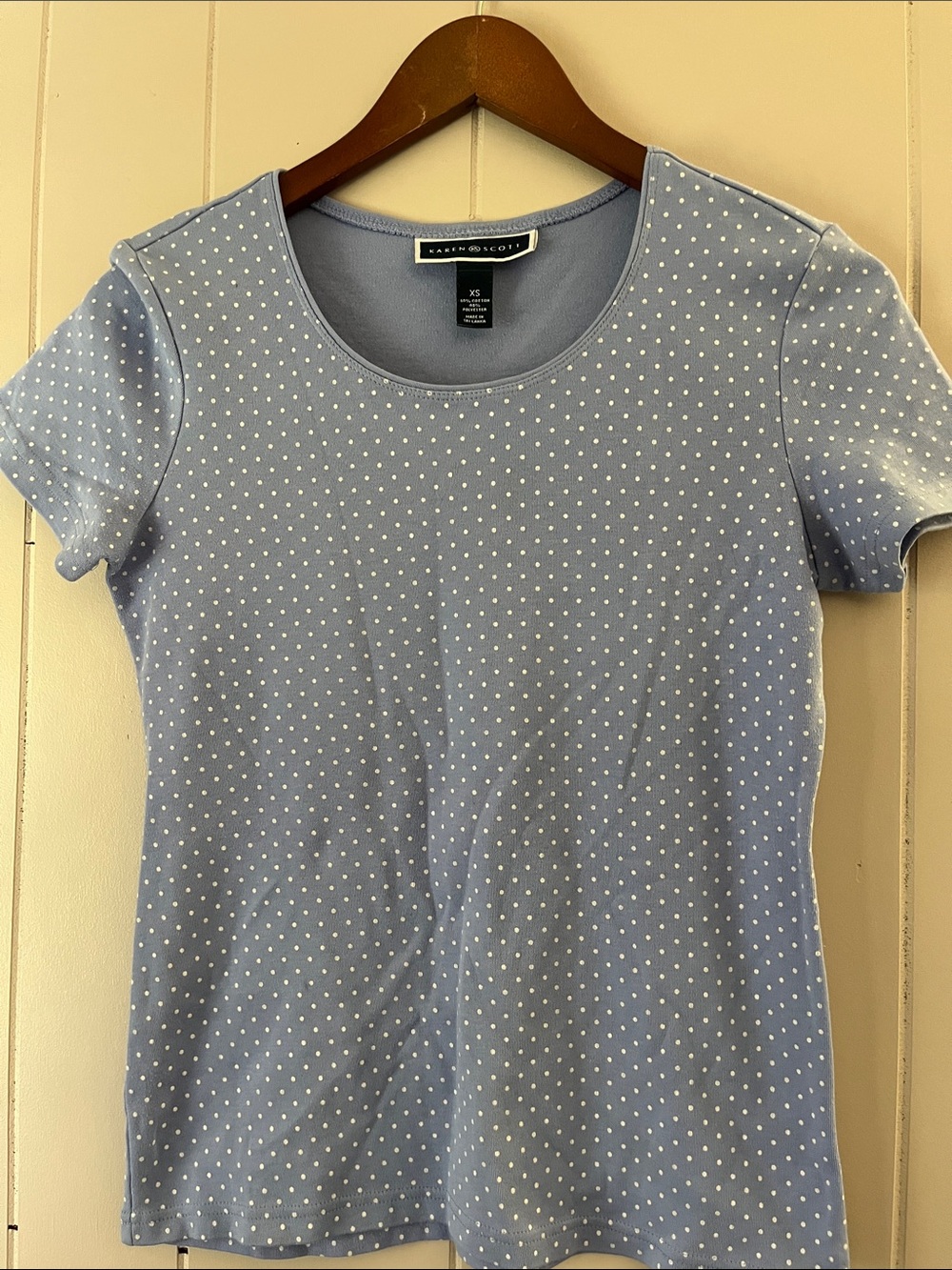 Karen Scott Light Blue Short-Sleeve Polka Dot Tee